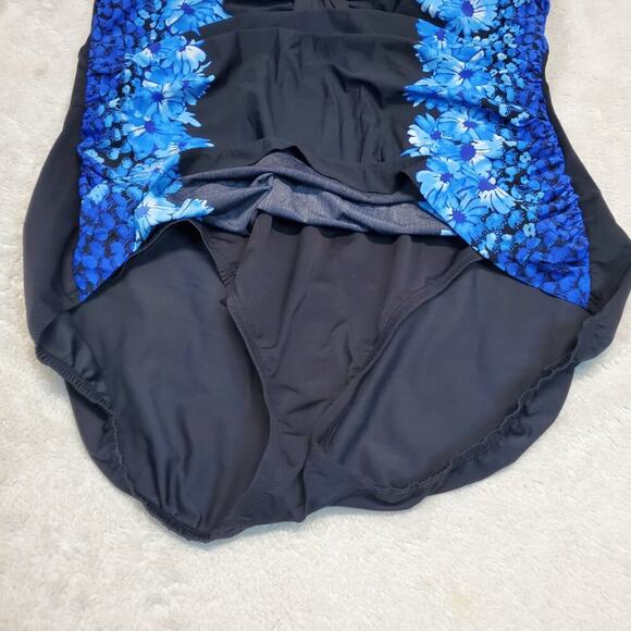Lands' End Black Bandeau Jubilee Daisy Slender Ruched One‎ piece Swimsuit 22W - Picture 2 of 8